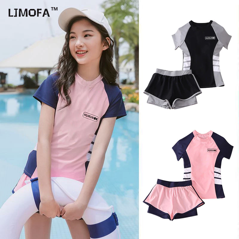 [Local Shipping] ชุดว่ายน้ํา แขนสั้น กางเกงขาสั้น สองชิ้น สําหรับเด็ก 6-16 ปี