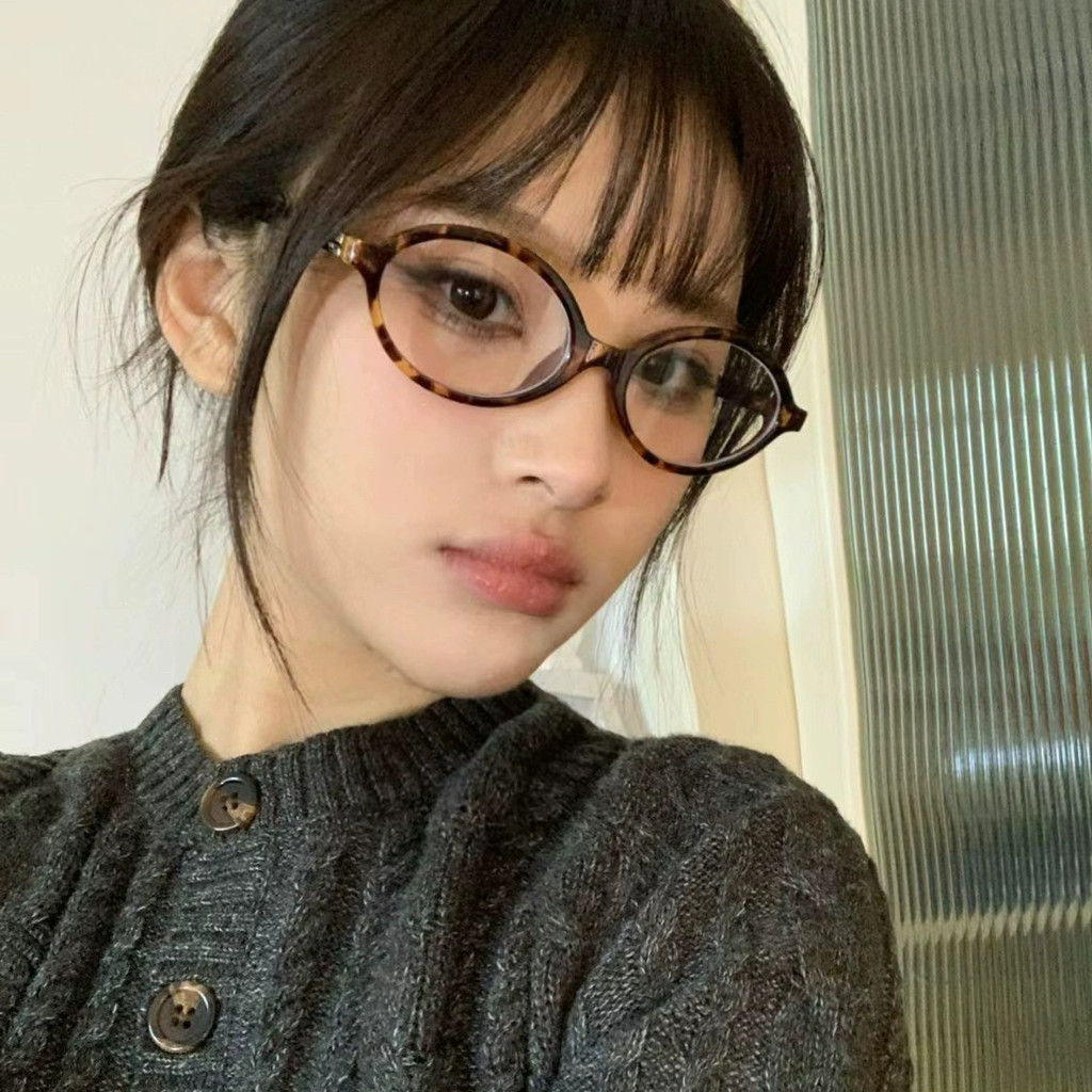 Zhang Yuanying แว่นตาสายตาสั้น กรอบแคบ พิมพ์ลายเสือดาว สไตล์เกาหลี เรโทร สําหรับผู้หญิง