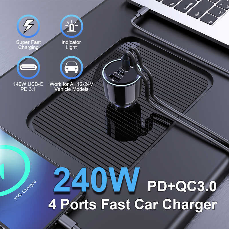 ❥ Ubigbuy ที่ชาร์จในรถ240w 3.1 PD 140W 100W PPS 45W อะแดปเตอร์ชาร์จ
