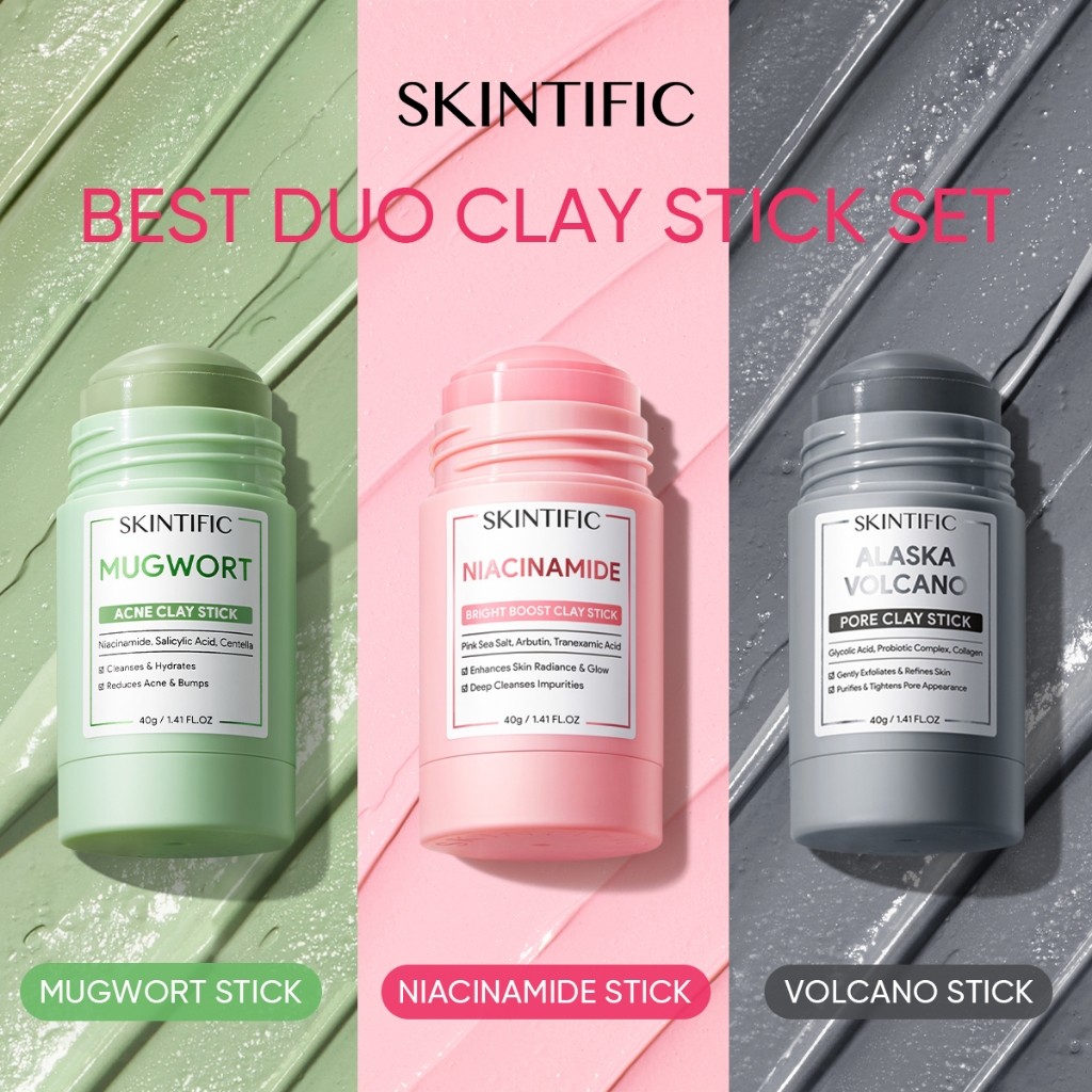 hot🔥การประกันคุณภาพ🔥 import SKINTIFIC Clay Mask Stick Kit - Mugwort Acne Facial Alaska Volcano Bl