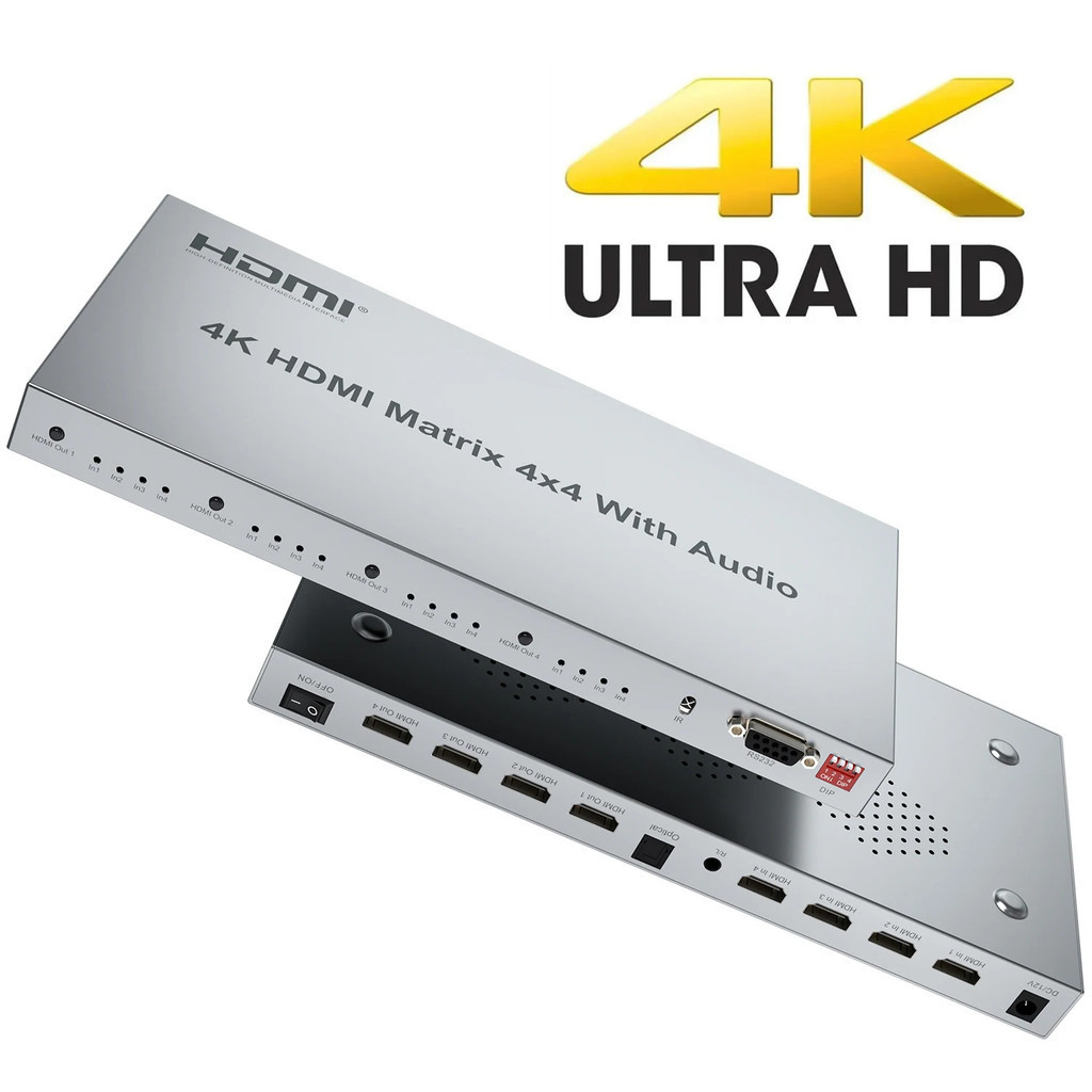 4k 4x4 HDMI Matrix พร้อม Toslink เครื่องแยกเสียงสเตอริโอ 1080p HDMI Matrix Selector 4 In 4 Out HDMI 