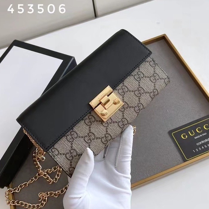 【จัดส่งพร้อมกล่อง  Gucci ใหม่ ของแท้ 100% กระเป๋าสะพายไหล่ ทรงคลัทช์ สายโซ่ ขนาดเล็ก คุณภาพสูง แฟชั