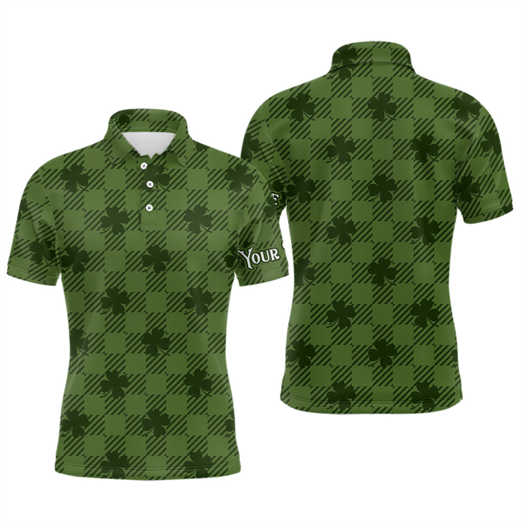 โคลเวอร์ ลายตารางหมากรุก เซนต์. Patrick Day Mens Golf Polo Shirts Golf Shirts For Men