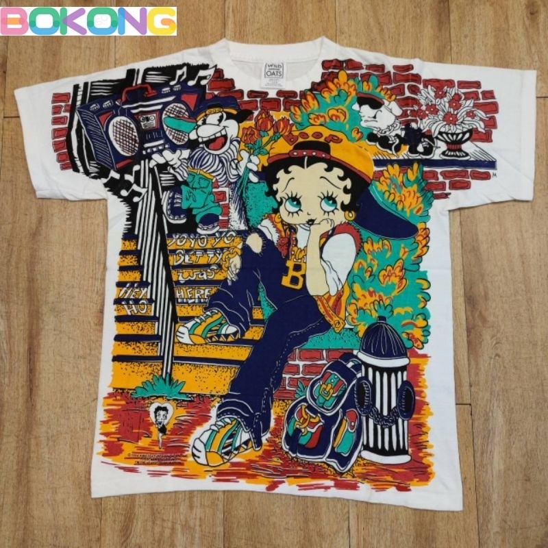 (bokong) เสื้อยืด ไมโครไฟเบอร์ พิมพ์ลายการ์ตูน BETTY BOOP สไตล์วินเทจ