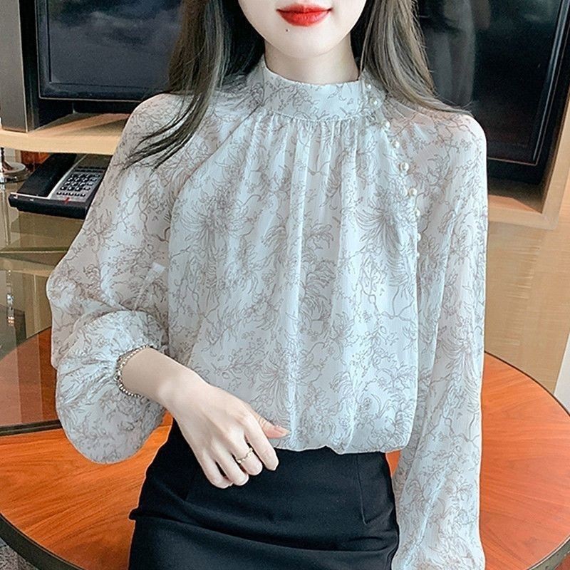 เสื้อชีฟองแขนยาวพิมพ์ลายสไตล์ใหม่ Classy Top Chic Age-Reduction Western