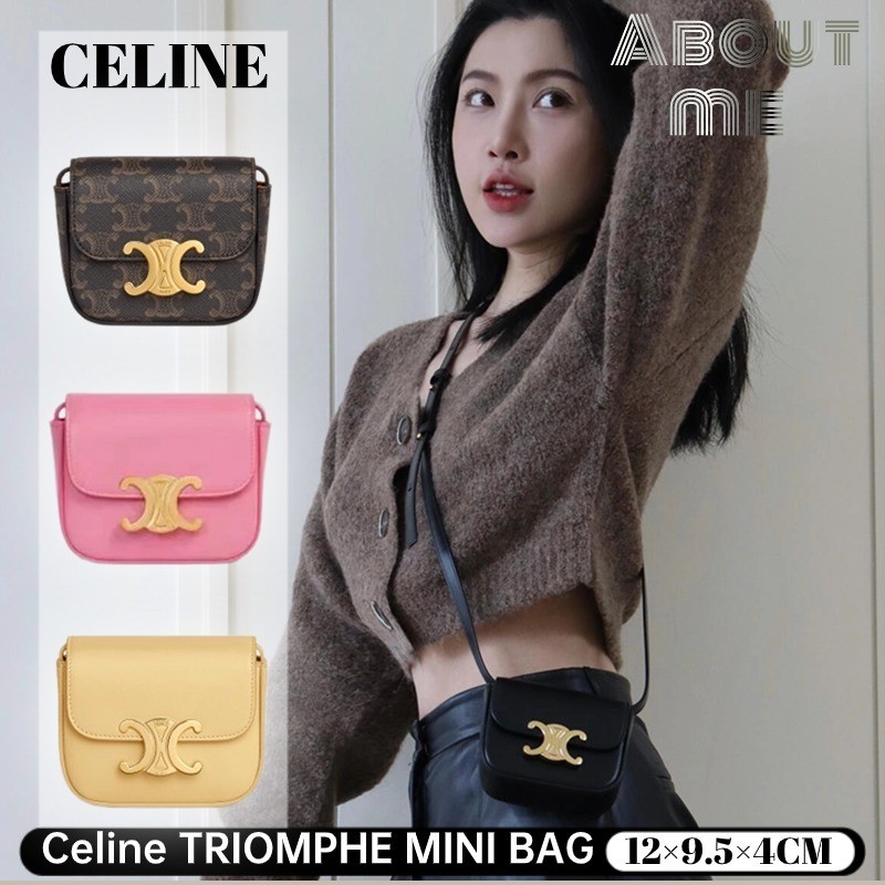 เซลีน Celine TRIOMPHE MINI BAG ในกระเป๋าลิปสติกหนังลูกวัวเงา Celine bag กระเป๋าสะพายข้างของผู้หญิง