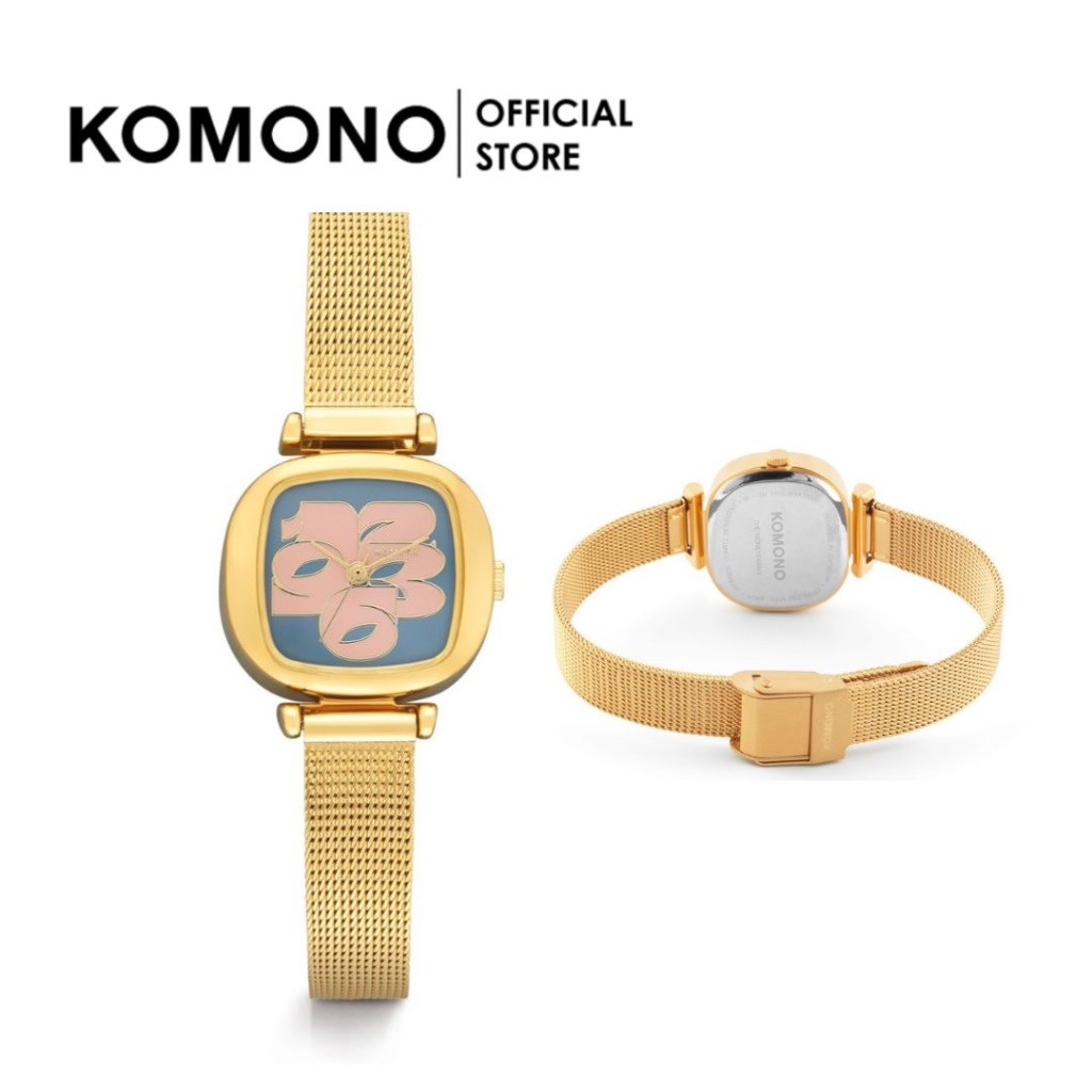 KOMONO Moneypenny Cameo Royale Gold Lake  นาฬิกาผู้หญิง โลหะ หน้าปัดสี่เหลี่ยมเล็ก นาฬิกาทำงาน/แฟชั