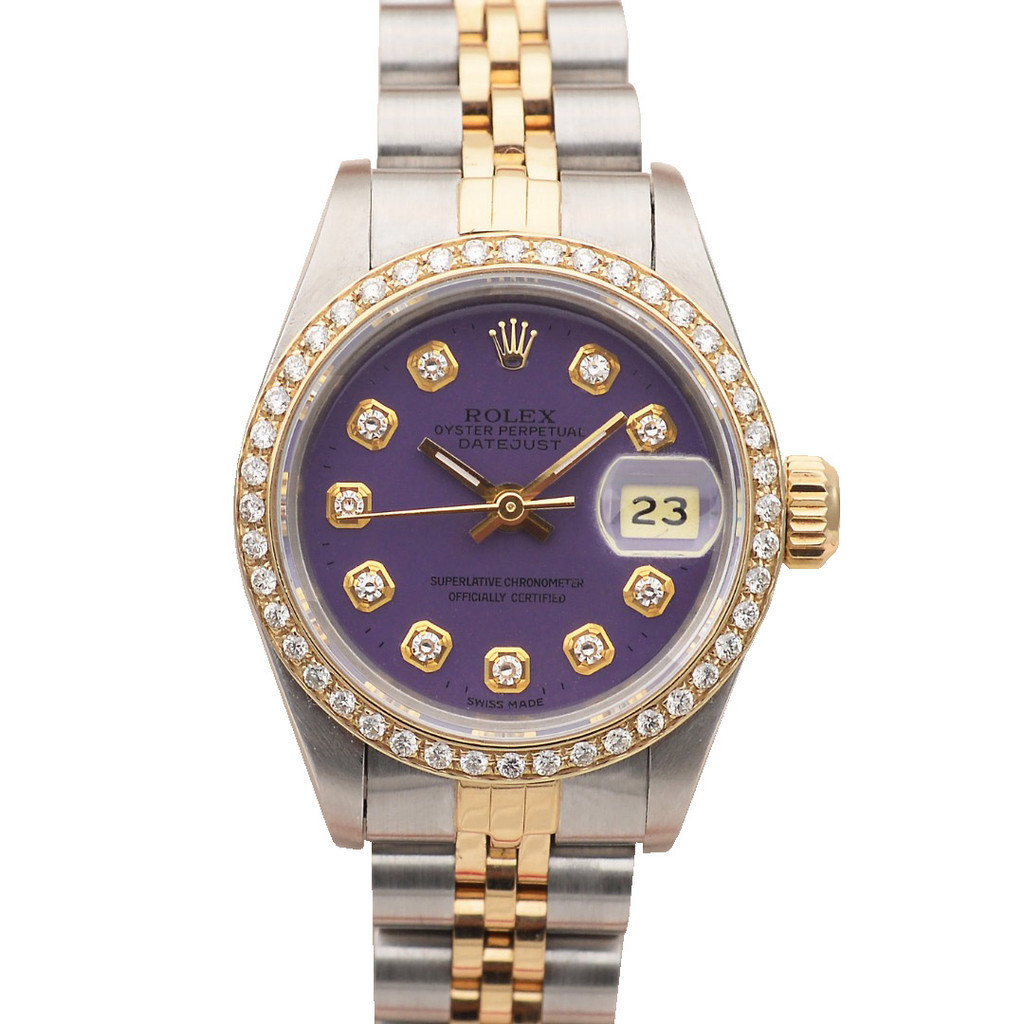 Rolex Rolex 69173 ประเภทไดอารี่ 18K Gold Purple Disc หลังเพชรอัตโนมัตินาฬิกาผู้หญิงนาฬิกา