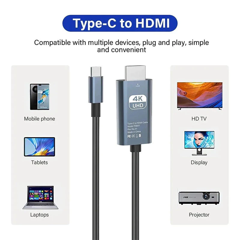 สาย Type C เป็น HDMI 60Hz สายเคเบิลอะแดปเตอร์ความเร็วสูงพิเศษ USB C เป็น HDMI สําหรับสมาร์ทโฟนแท็บเล็ต Pro thumbnail 5