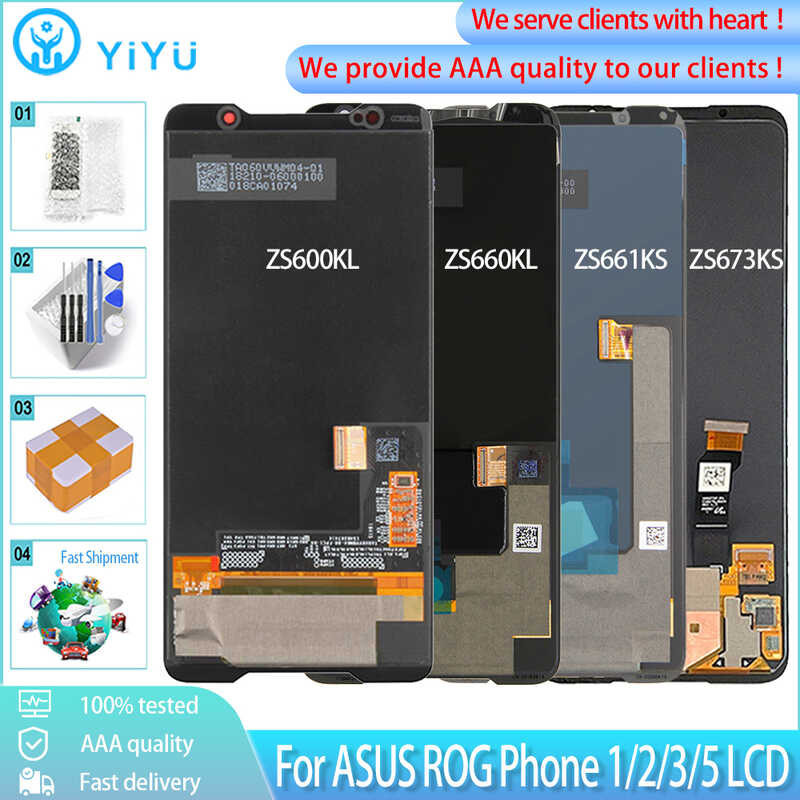 อะไหล่แผงดิจิไทเซอร์ของแท้สำหรับ ASUS ROG Phone 5/3/2 Zs600kl Zs660kl Zs661ks จอแสดงผล LCD แบบสัมผัสหน้าจอ Zs673ks