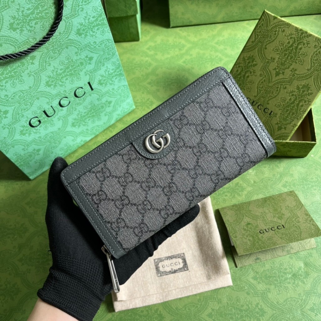 【พร้อมกล่องสีเขียว】 Gucci Gucci กระเป๋าสตางค์ ใบยาว หนังแท้ 100% มีซิป สําหรับผู้ชาย