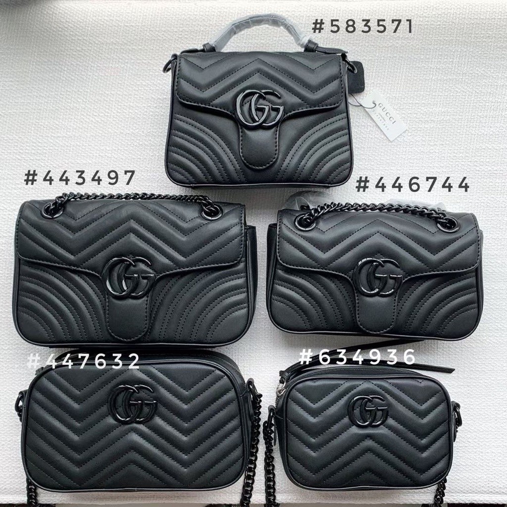 Gucc * ของแท้ GG Gucci Marmont กระเป๋าสะพายไหล่ สายโซ่ สีดํา สําหรับผู้หญิง