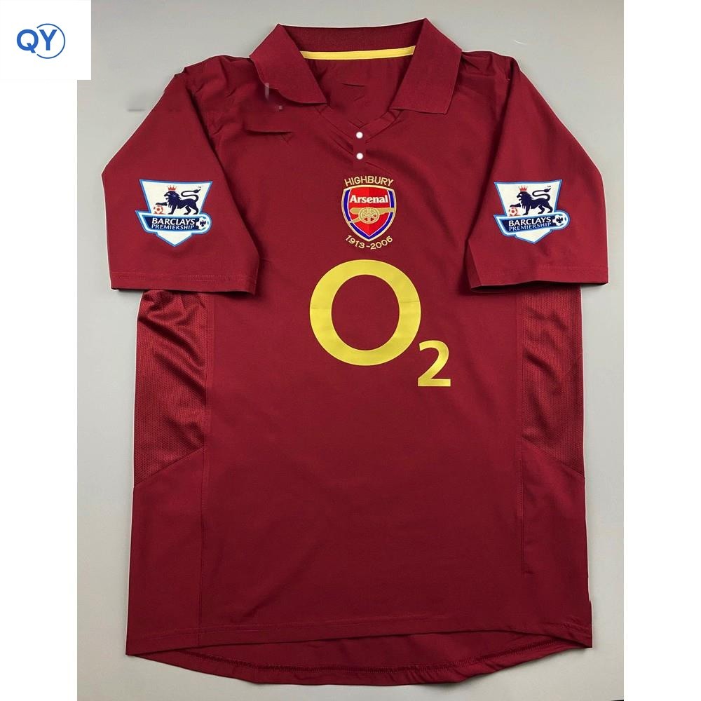 ((QY) เสื้อบอล ย้อนยุค อาเซนอล เหย้า 2005 Retro Arsenal Home พร้อมเบอร์ชื่อ 14 HENRY อาร์มพรีเมียร์แบบกัมมะหยี่ อำลาไฮบิวรี่