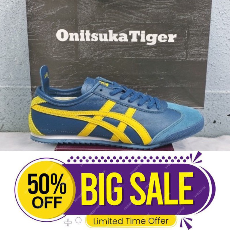 Onitsuka Tiger Mexico 66 รองเท้า สีเหลือง สีฟ้า สไตล์ญี่ปุ่น