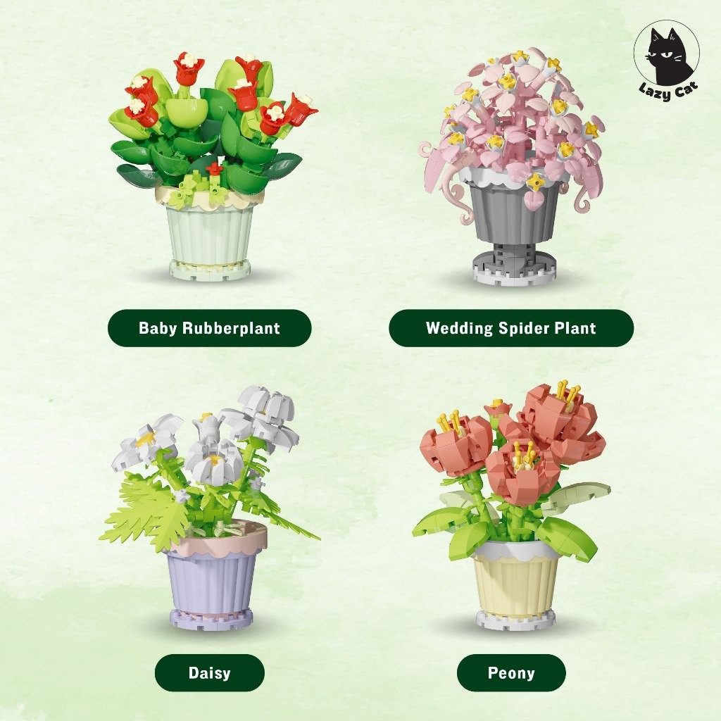 hot🔥การประกันคุณภาพ🔥 import Mini Flower Block Bunga Bricks Plant Building Block Rose Birthday Gif