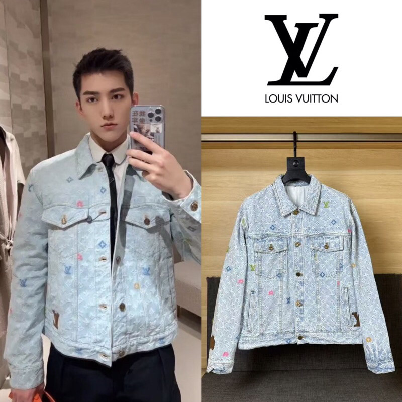 ♞เสื้อแจ็คเก็ตยีนส์แขนยาว Louis Vuitton Monogram Denim Jacket (ล็อต 2) gp