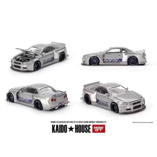 KAIDO HOUSE & MINIGT 1:64 Nissan Skyline GTR R34 สีเงิน 143 โมเดลรถอัลลอย ใหม่เอี่ยมยังไม่ได้เปิด