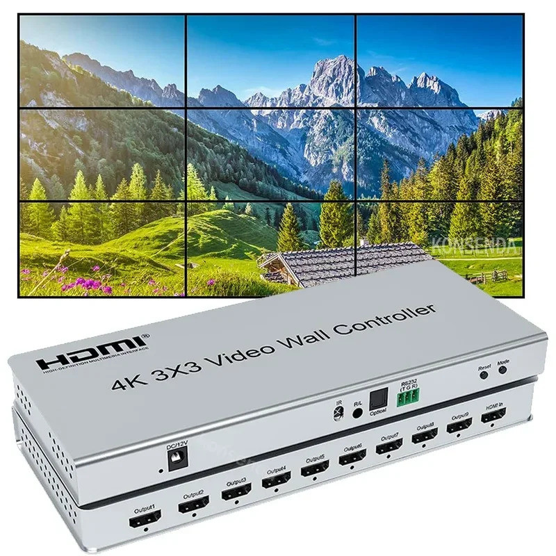 4K HDMI Video Wall Controller 3x3 TV Wall Video Splicing พร้อมเสียงออก 1x6 2x1 6x1 2x3 2x4 9 หน้าจอ 