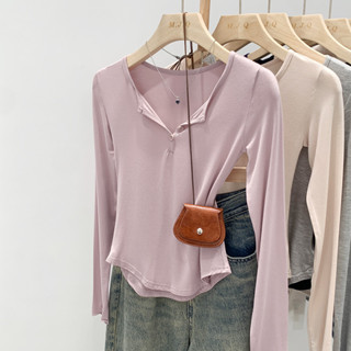 70303 เสื้อยืด คอปก แขนยาว กระดุม ทรงสกินนี่ นุ่ม สําหรับผู้…