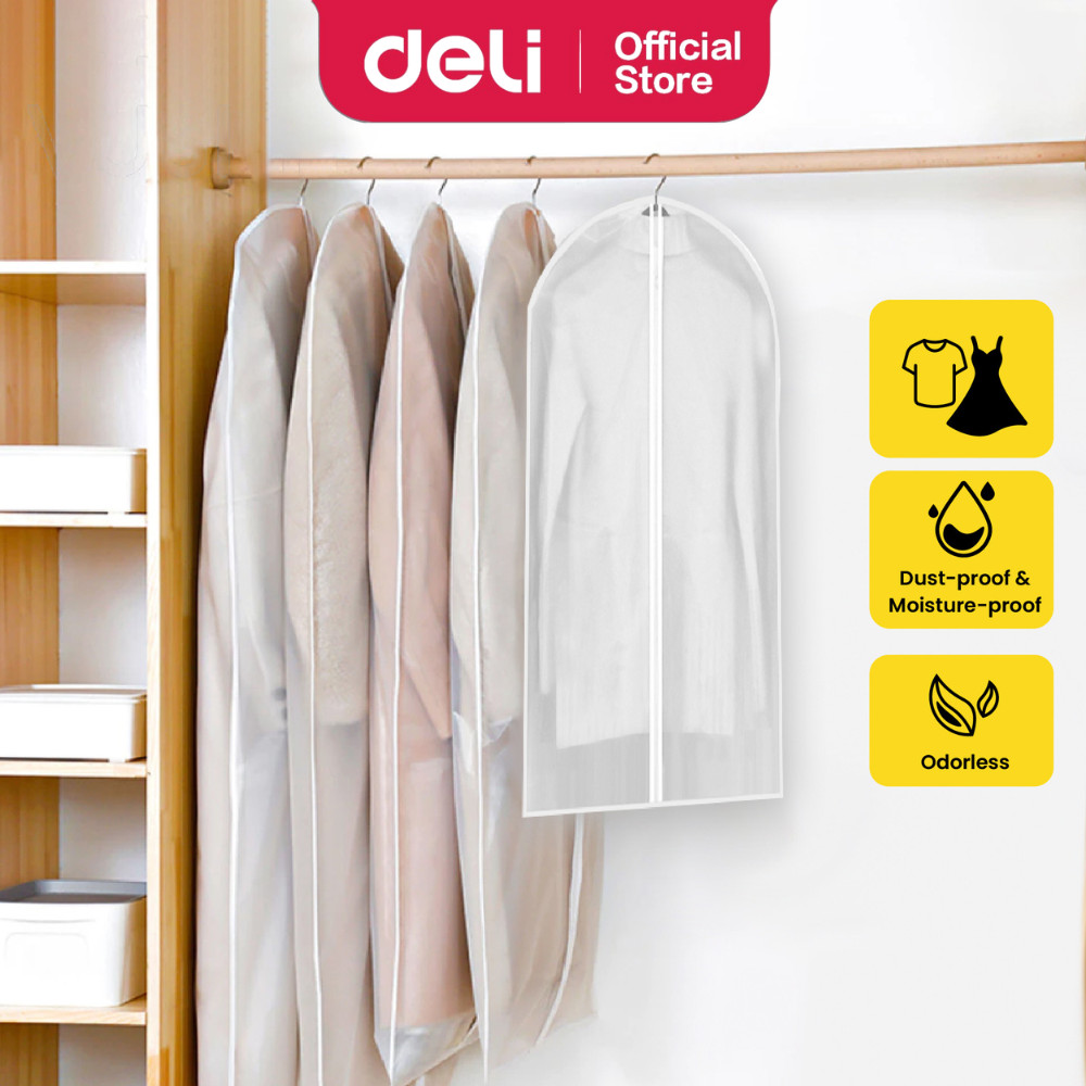 Deli Vusign เสื้อผ้าถุงเก็บฝุ่นโปร่งใสล้างทําความสะอาดได้กระเป๋าผ้าเสื้อสูทพลาสติก Baju Gantung