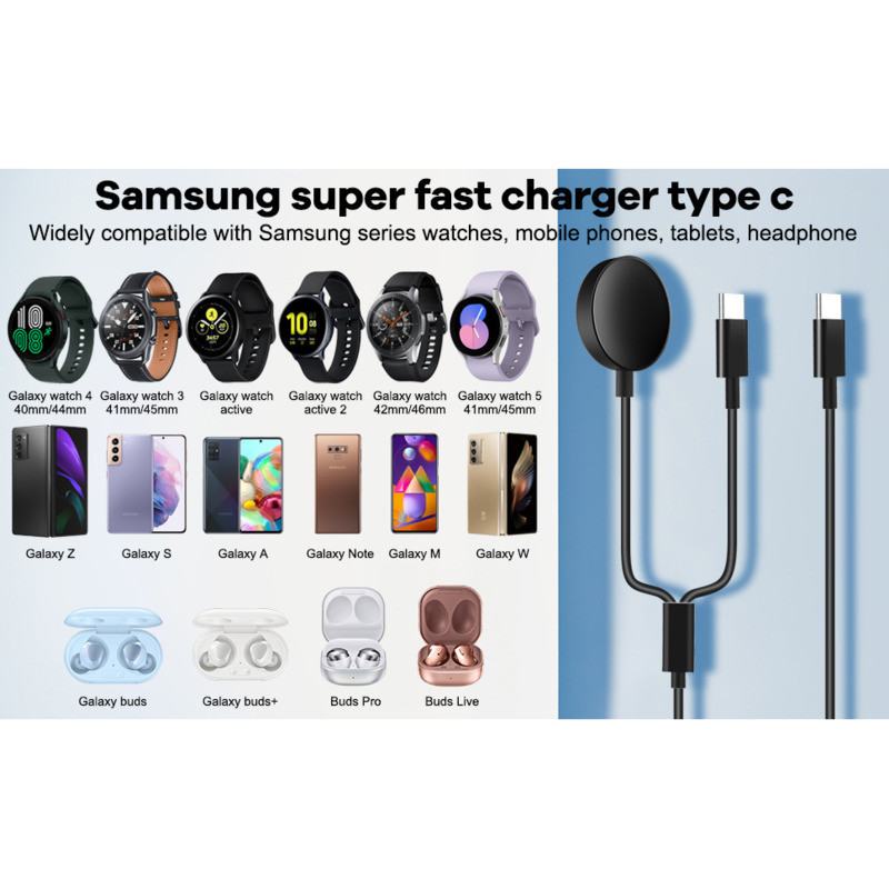 Usb C Charger สําหรับ Samsung Galaxy Watch 7 40 มม.44 มม. FE Ultra 2 in 1 ประเภท C USB สาย 3.94 fit สําหรับ Galaxy Watch 5 Pro/5/4 /4 คลาสสิก Galaxy S22/21