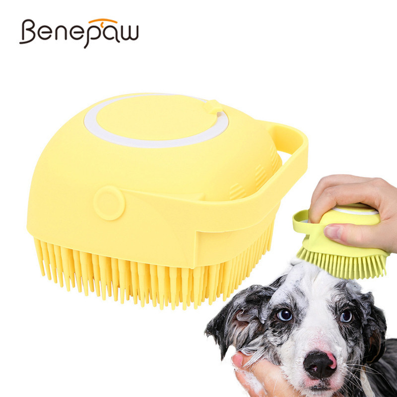 Benepaw เครื่องจ่ายแชมพู แปรงอาบน้ําสัตว์เลี้ยง แปรงกรูมมิ่ง กันลื่น ด้ามจับซิลิโคนนุ่ม ขนแปรงยางนวด แปรงสุนัข แมว อาบน้ํา