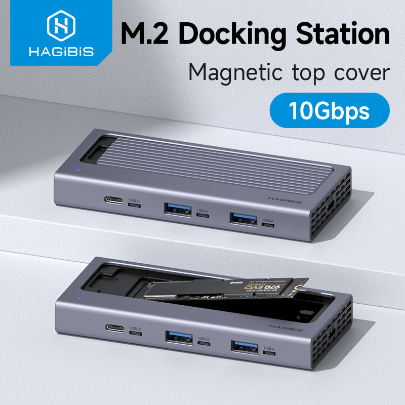 Hagibis M.2 SSD Enclosure พร้อม USB C Hub ฝาครอบแม่เหล็กฮาร์ดไดรฟ์ภายนอกเข้ากันได้กับ Thunderbolt 4/