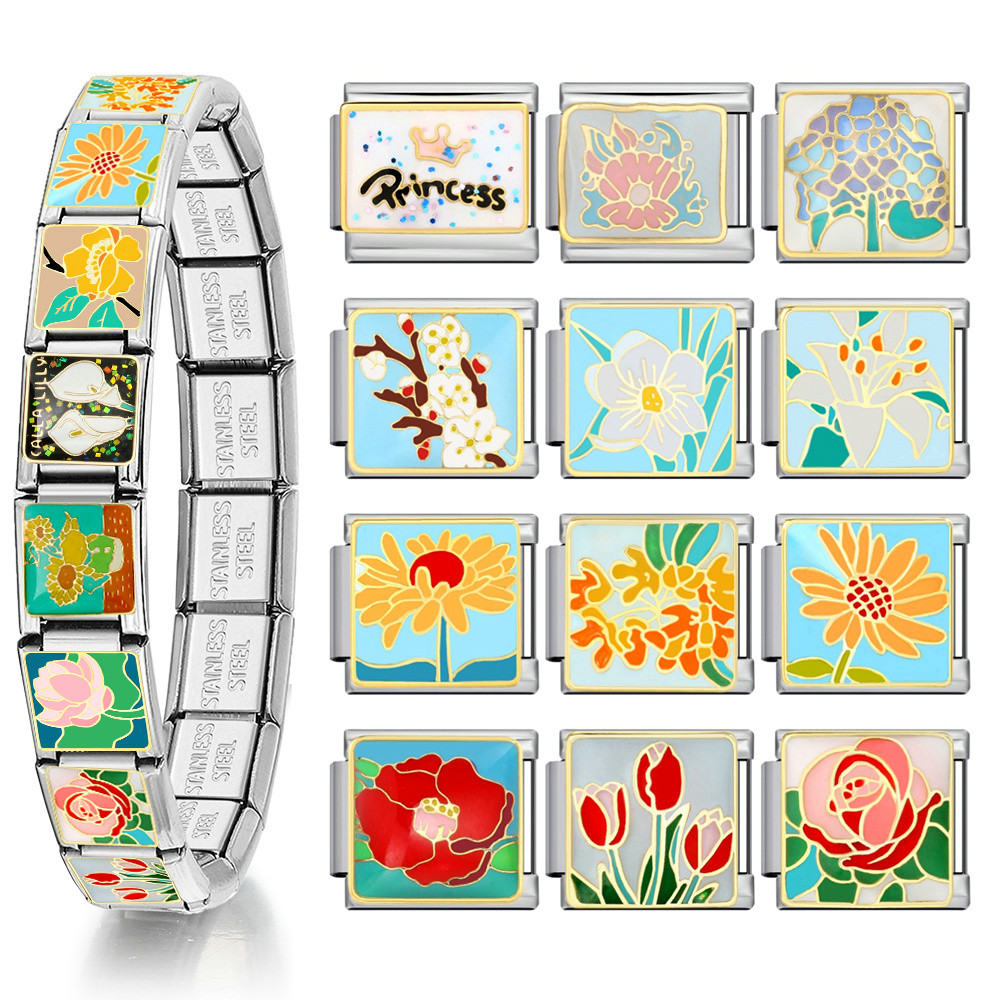 ​Y2k ยืดหยุ่น Charm อิตาลี Links Fit 9 มม.สแตนเลสแฟชั่นผู้หญิงสาวดอกไม้ที่สวยงาม DIY ทําเครื่องประดับอุปกรณ์เสริม