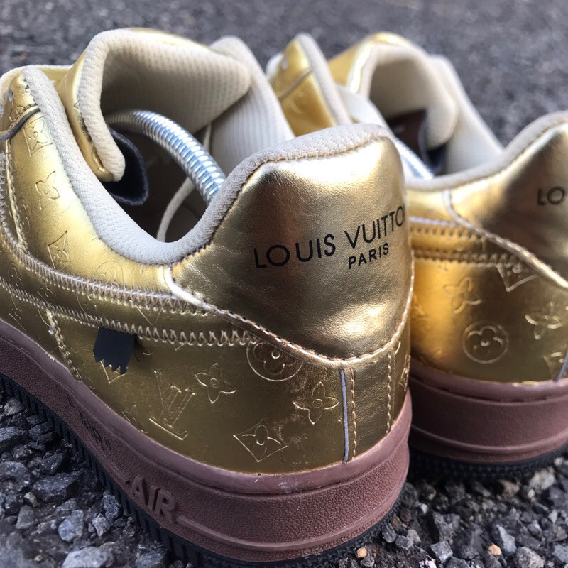 ♞,♘,♙Nike Air Force 1 x Louis Vuitton Metallic Gold Virgil' วินาที รองเท้า free shipping