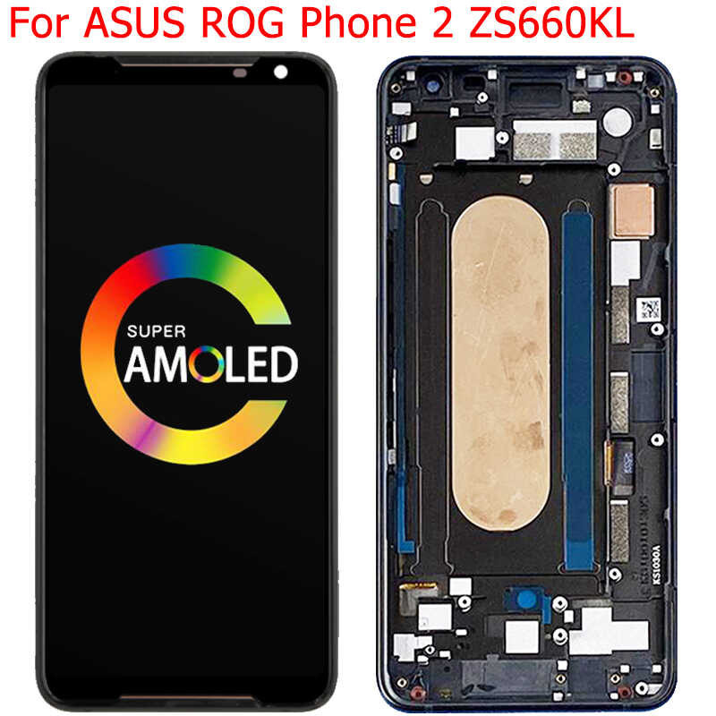 6.59 "สำหรับ ASUS ROG II Phone 2 Zs660kl จอแสดงผล LCD แบบสัมผัสหน้าจอ I001db I001da I001d หน้าจอดิจิไทเซอร์