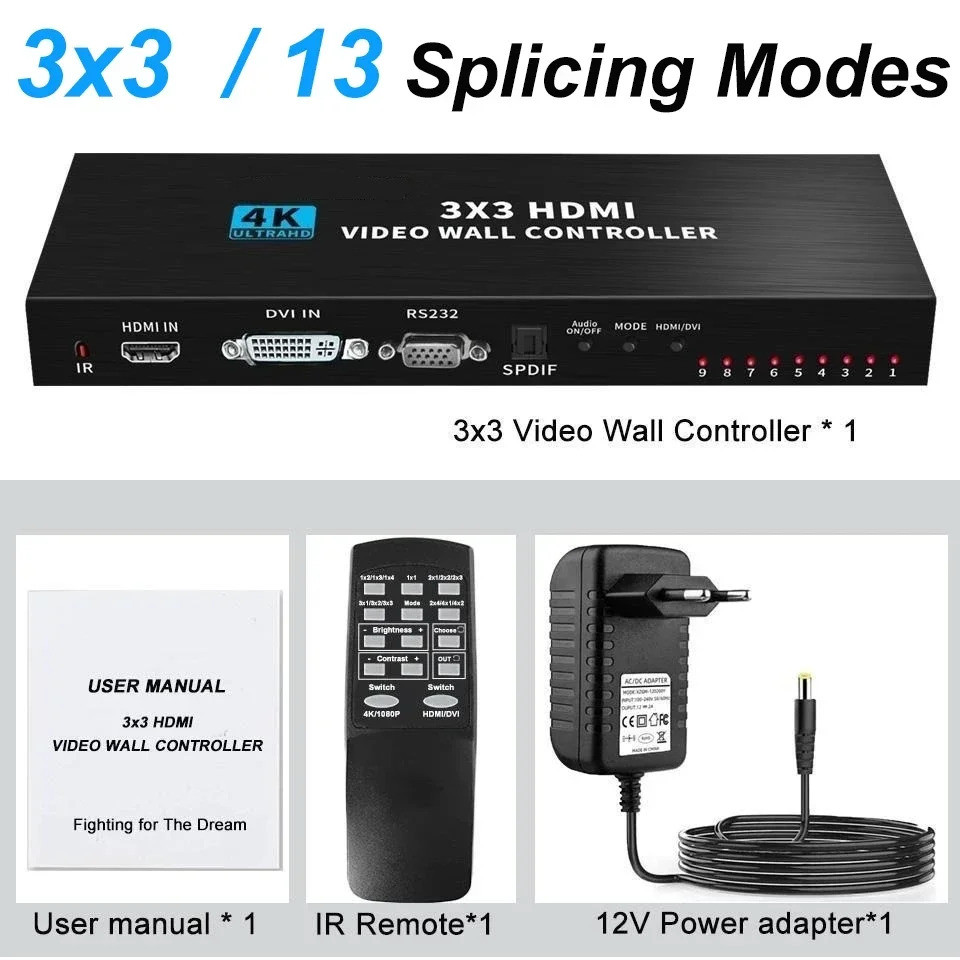 1080 P 4K 3X3 Video Wall Controller DVI HDMI Video Splicer 2x2 2x3 2x4 Multi Screen Splicer TV Video