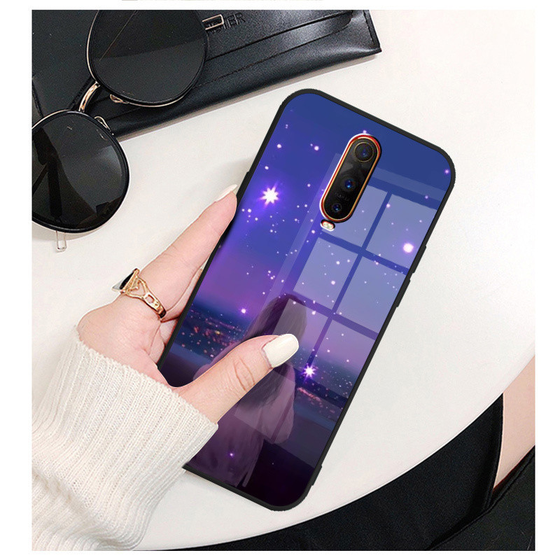 เคสกระจกนิรภัย OPPO R17 Pro เคสโทรศัพท์ ขอบซิลิโคน TPU นิ่ม ป้องกัน ด้านข้าง แข็ง