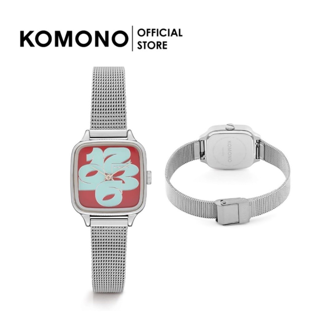 KOMONO Kate Cameo Royale Silver Bordeux นาฬิกาผู้หญิง โลหะ หน้าปัดสี่เหลี่ยม นาฬิกาทำงาน/แฟชั่น ดูด