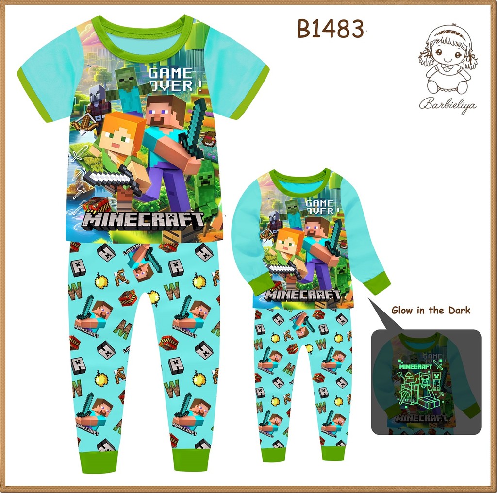 B1483 ชุดนอน Minecraft Friends Glow in the Dark / Baju Tidur (5 -14y)
