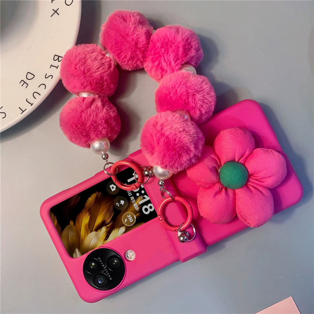 เคสโทรศัพท์มือถือ ผ้ากํามะหยี่ขนนิ่ม ลายดอกไม้ หรูหรา ฤดูหนาว พร้อมสายคล้องมือ สําหรับ OPPO Find N2 Flip findn3 Flip Find N3