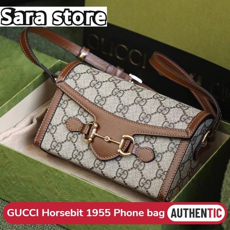 ♞,♘กุชชี่ Gucci Horsebit 1955 mini bag Phone Bag ผู้หญิง/กระเป๋าสะพายไหล่