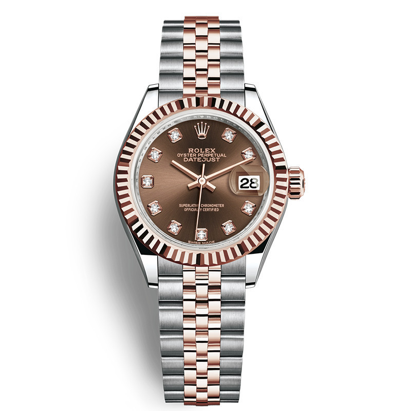 Rolex Rolex เสื้อผ้าผู้หญิง Log Type Rose Gold Steel นาฬิกากลไกอัตโนมัติผู้หญิง279171