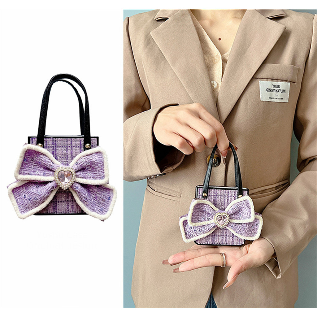 น่ารักเกาหลี 3D Rhinestone Bow Bowknot กระเป๋าถือสําหรับ Samsung Galaxy Z Flip 6 Flip5 ZFlip4 Flip 3 Zflip 3 ปกหลังพร้อมเชือก