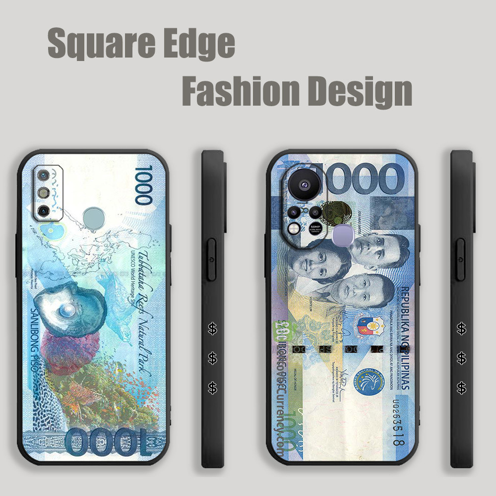 สําหรับ Samsung A03S A73 A23 S21 S22 Ultra A72 A25 A05 A05s เงิน 1000 peso IAS08 เคสโทรศัพท์ขอบสี่เห