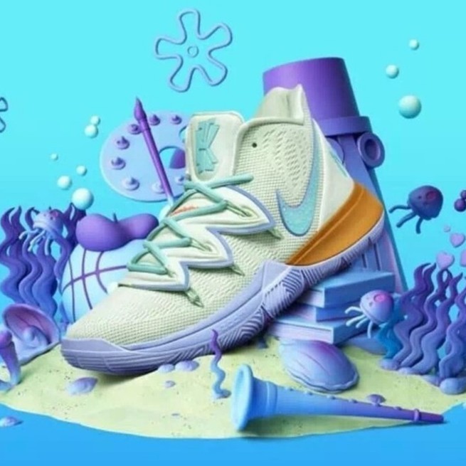 100% legit  Nike Kyrie 5 SpongeBob Squidward blue Matching Men's Basketball Shoes NBA Sneakers
