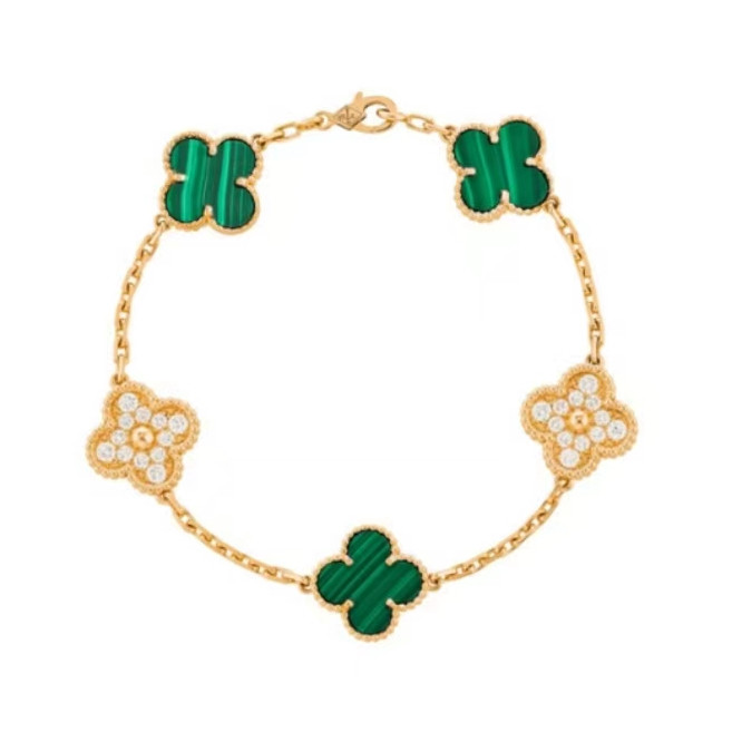Van Cleef & Arpels Alhambra ซีรีส์ หรูหราระดับพรีเมียม โซ่แห่งโชคลาภ Four-leaf grass Bracelet ของแท