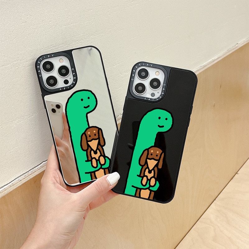 CasetifyกระจกHardสําหรับIPhone 15 14 11 Pro Max 12 13 Mini Anti-Dropกรณีน่ารักการ์ตูนไดโนเสาร์สุนัขX XR XS Max SE 2022 6 7 8 Plus 7+ ปกอ่อนกันชน