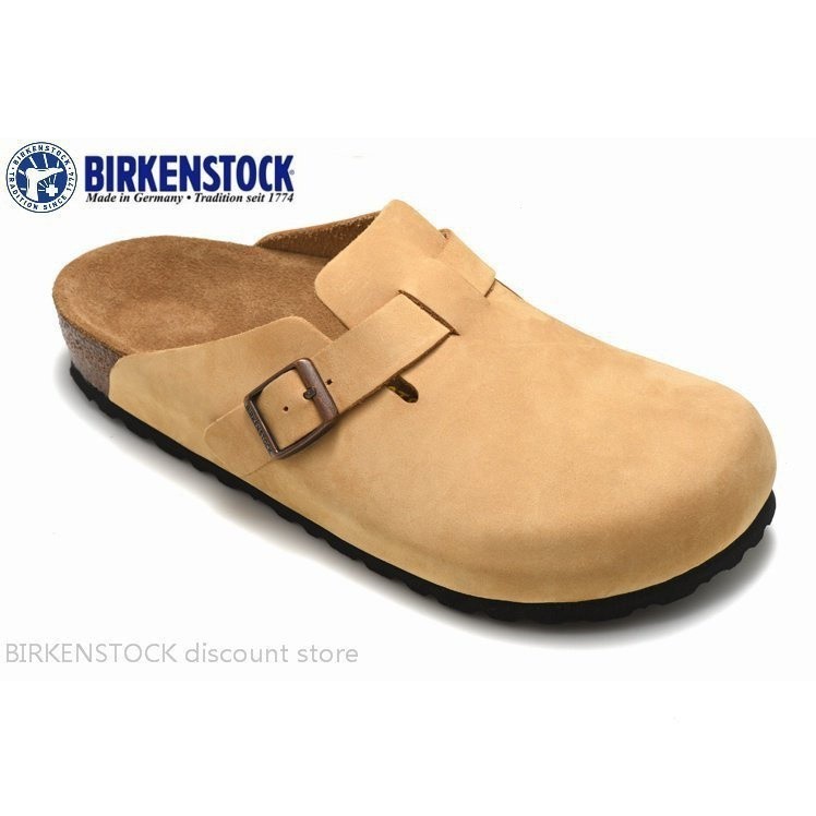 Birkenstock Boston รองเท้าแตะหนัง สีเบจ สไตล์คลาสสิก สําหรับผู้ชาย ผู้หญิง ไซซ์ 34-46