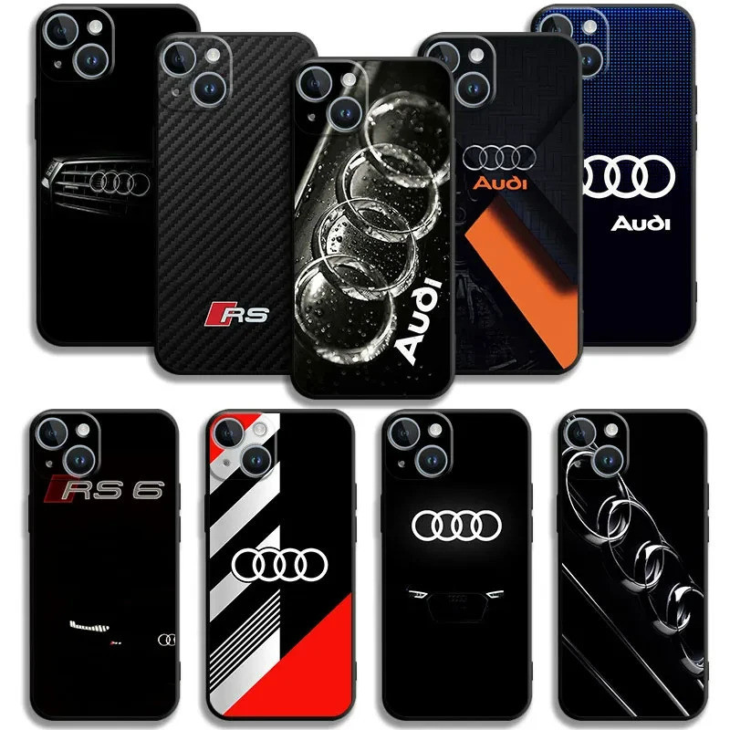 Rastar สีดําซิลิโคน Badge RS Sport Audi-Car สําหรับ Apple iPhone 15 11 13 14 Pro Max 12 XR X 7 8 Plu