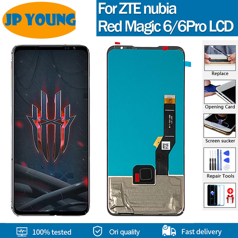 6.8 "Amoled ของแท้สำหรับ ZTE Nubia Red Magic 6 6Pro 6Spro LCD จอแสดงผลพร้อมเผาหน้าจอสัมผัส Digitizer