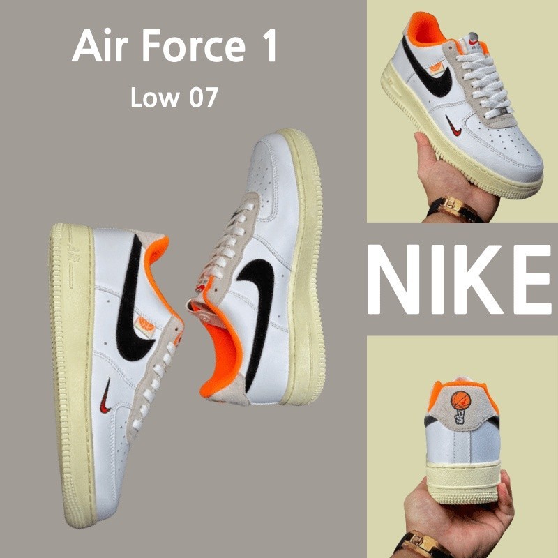 ♞,♘(ยิงจริง) Nike Air Force 1 Low 07สีขาวสีส้มสีดำสีแดง Double Dash รองเท้าผ้าใบรองเท้ารองเท้าวิ่ง