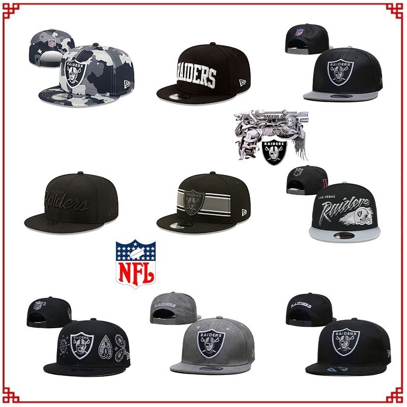 Nfl Oakland Raiders หมวกแก๊ป ปรับขนาดได้ ด้านหลังแบน หมวกฮิปฮอป