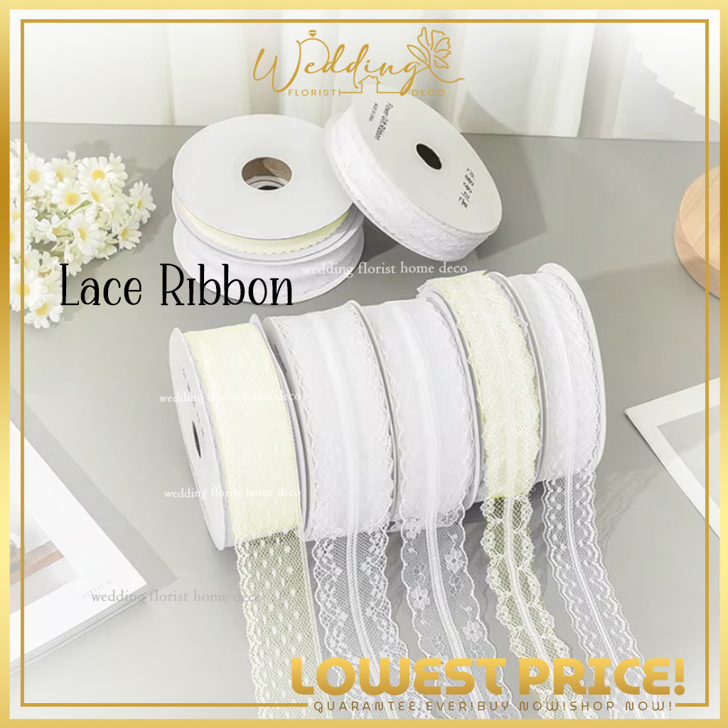 9METER - LACE RIBBON/VINTAGE FLORIST RIBBON/BOUQUET RIBBON/WHITE LACE BIRBBON/FR468/FR472/flower bra