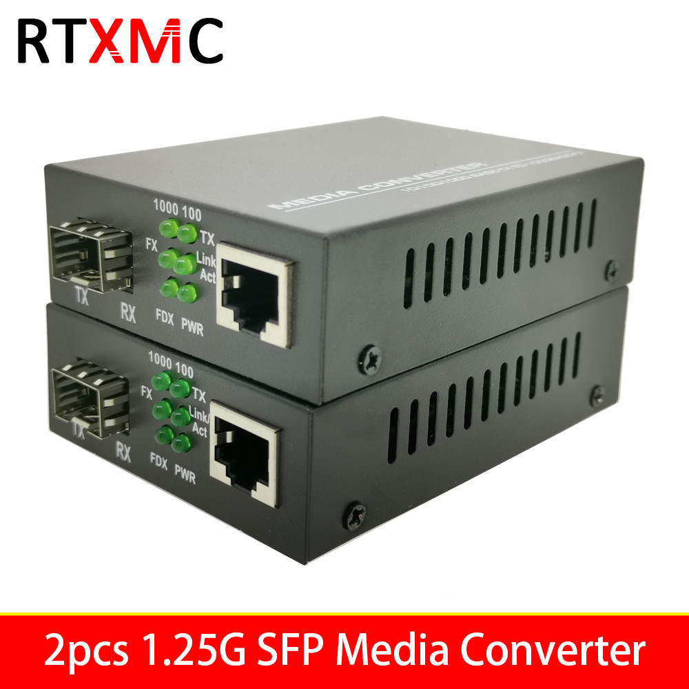 100pcs 1.25G SFP fiber Port Media Converter RJ45 Gigabit Media Converter 10/100/1000M Ethernet Transceiver ไฟเบอร ์ ออปติกสวิทช ์