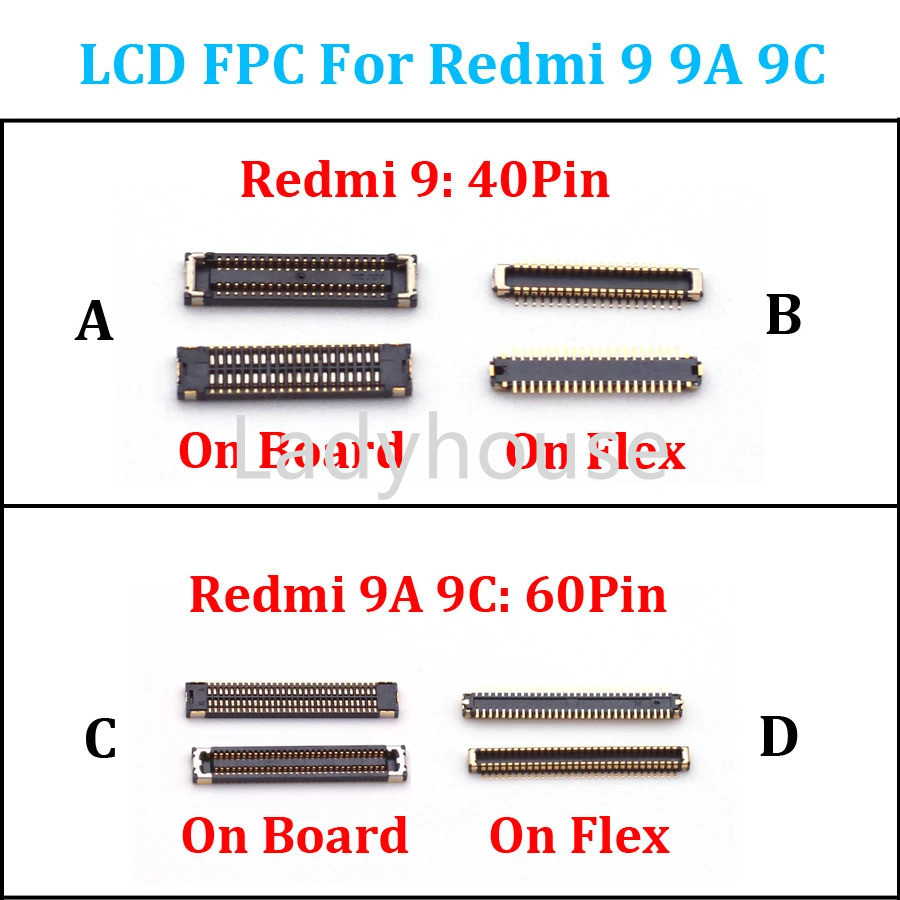 2pcs 40Pin จอแสดงผล LCD FPC Connector On Board สําหรับ Xiaomi Redmi 9A 9 9C USB Charger ชาร์จพอร์ตบน Flex Cable 40 60 Pin
